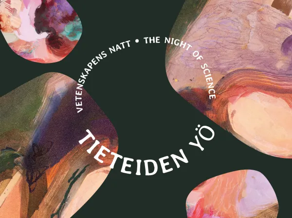 Tieteiden yön värikästä grafiikkaa.