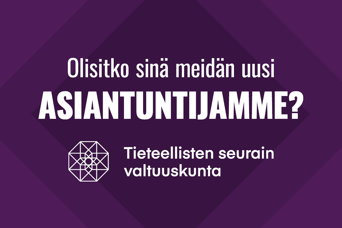 Liilansävyistä taustaa vasten teksti olisitko sinä uusi asiantuntijamme