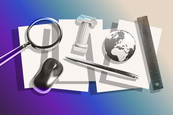 Decorative picture of different office tools. 