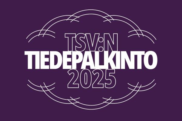 Violetilla pohjalla teksti TSV:n tiedepalkinto 2025.